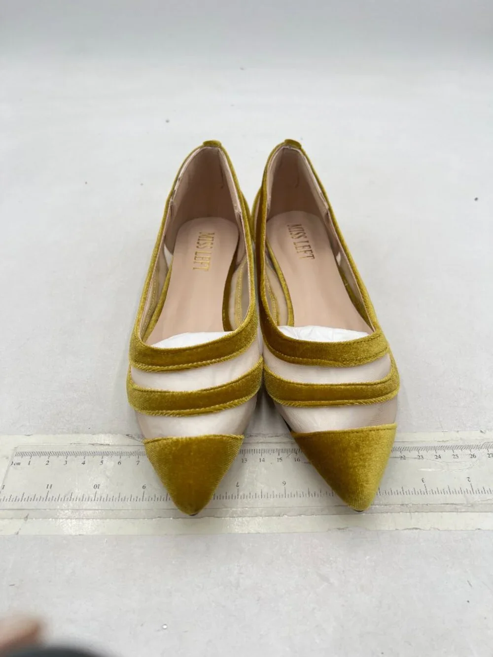 Pointed Velvet Striped Ballet Flat in Gold